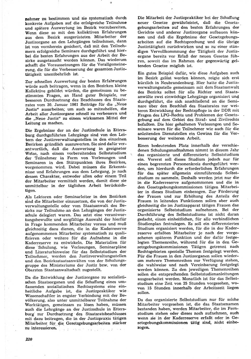 Neue Justiz (NJ), Zeitschrift für Recht und Rechtswissenschaft [Deutsche Demokratische Republik (DDR)], 15. Jahrgang 1961, Seite 220 (NJ DDR 1961, S. 220)