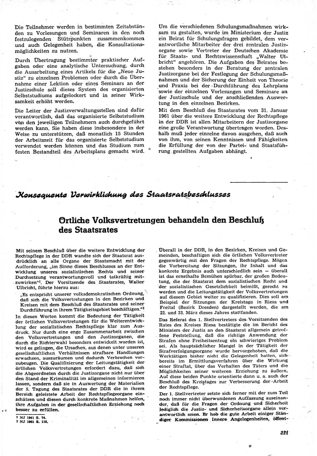 Neue Justiz (NJ), Zeitschrift für Recht und Rechtswissenschaft [Deutsche Demokratische Republik (DDR)], 15. Jahrgang 1961, Seite 221 (NJ DDR 1961, S. 221)
