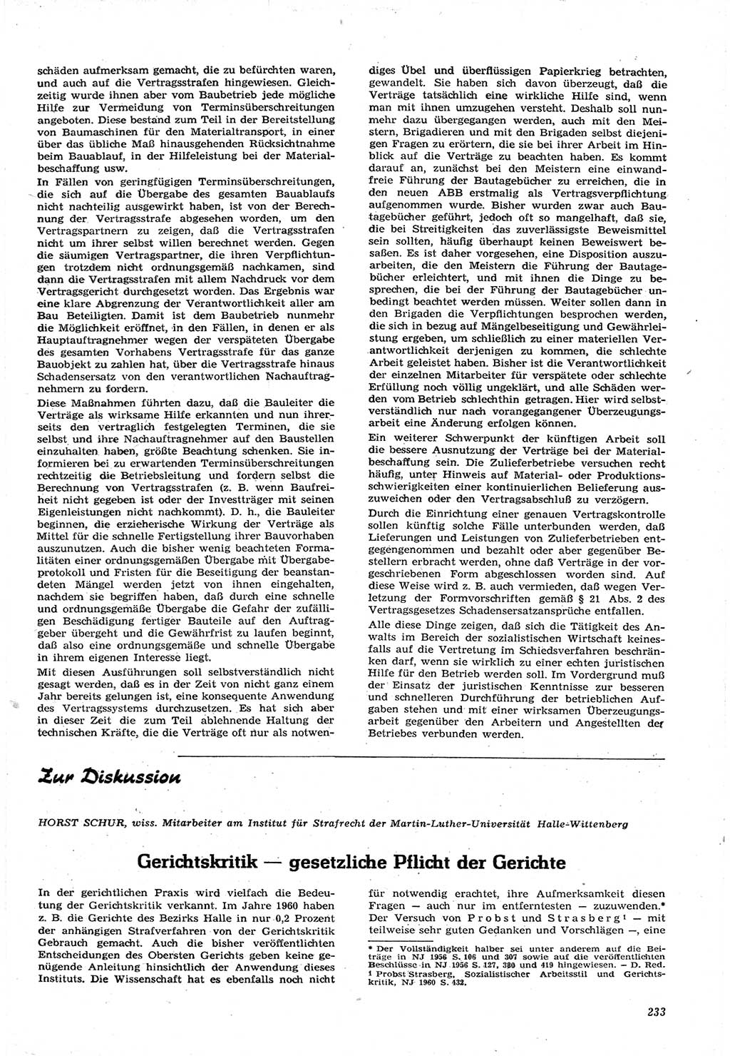 Neue Justiz (NJ), Zeitschrift für Recht und Rechtswissenschaft [Deutsche Demokratische Republik (DDR)], 15. Jahrgang 1961, Seite 233 (NJ DDR 1961, S. 233)