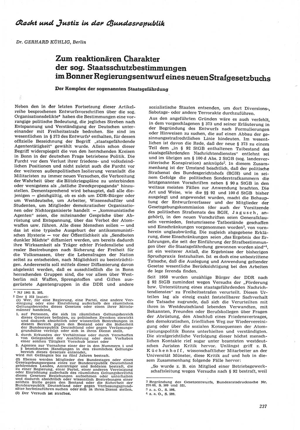 Neue Justiz (NJ), Zeitschrift für Recht und Rechtswissenschaft [Deutsche Demokratische Republik (DDR)], 15. Jahrgang 1961, Seite 237 (NJ DDR 1961, S. 237)