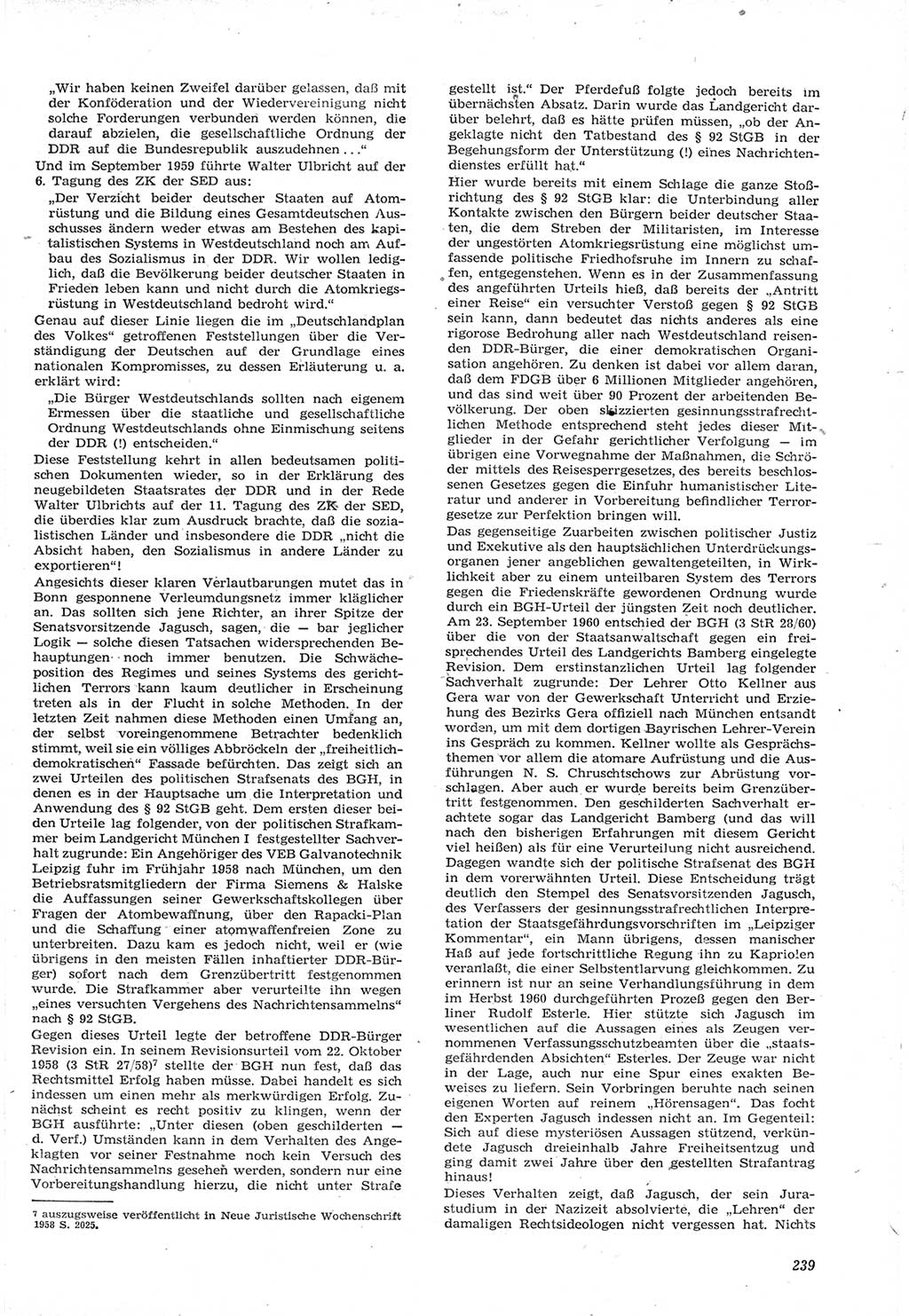 Neue Justiz (NJ), Zeitschrift für Recht und Rechtswissenschaft [Deutsche Demokratische Republik (DDR)], 15. Jahrgang 1961, Seite 239 (NJ DDR 1961, S. 239)