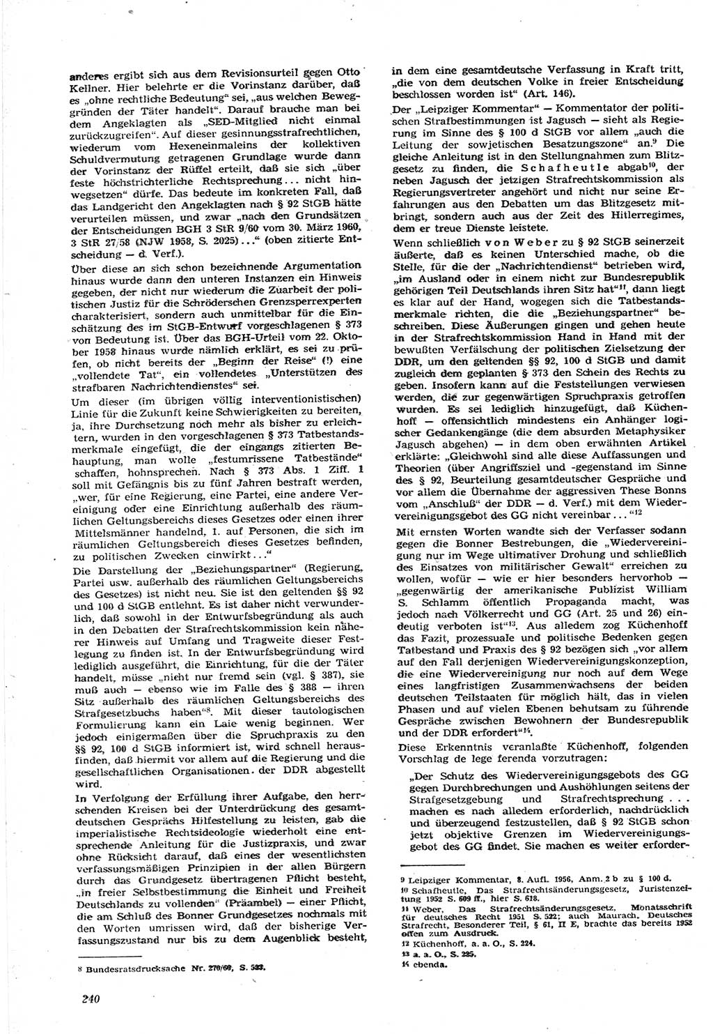 Neue Justiz (NJ), Zeitschrift für Recht und Rechtswissenschaft [Deutsche Demokratische Republik (DDR)], 15. Jahrgang 1961, Seite 240 (NJ DDR 1961, S. 240)