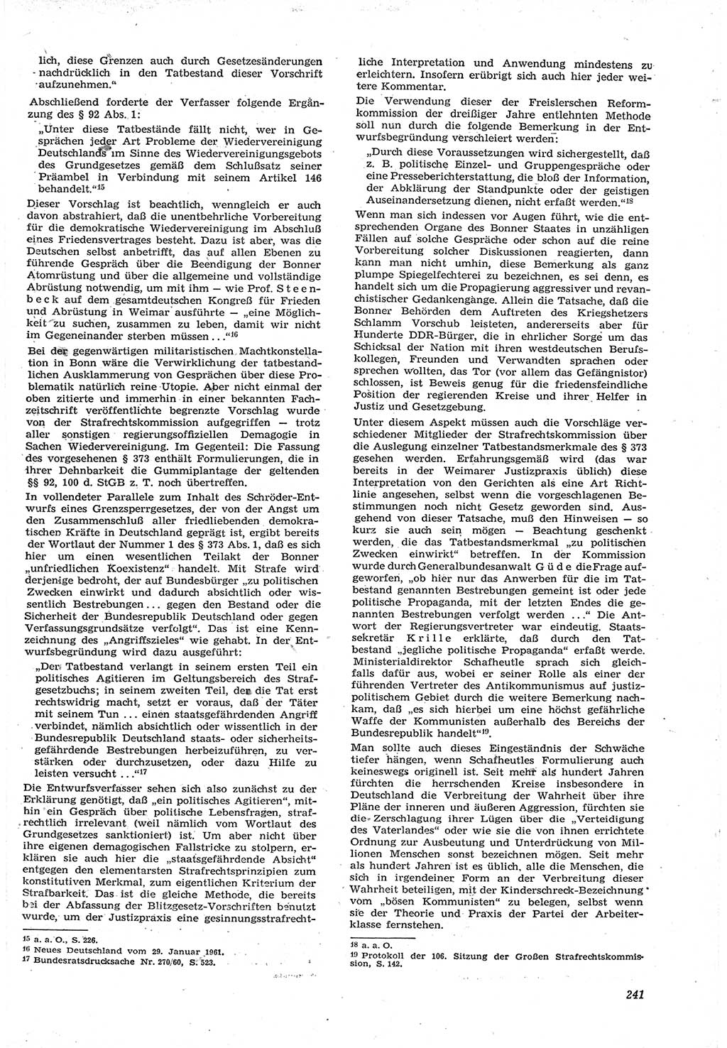 Neue Justiz (NJ), Zeitschrift für Recht und Rechtswissenschaft [Deutsche Demokratische Republik (DDR)], 15. Jahrgang 1961, Seite 241 (NJ DDR 1961, S. 241)