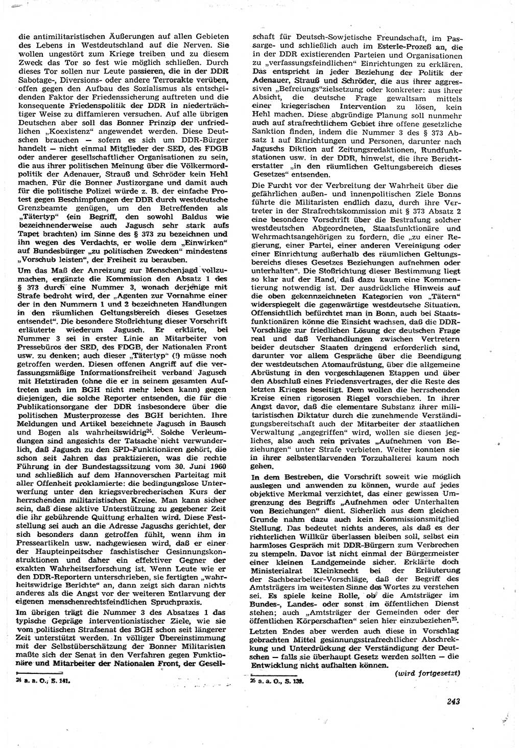 Neue Justiz (NJ), Zeitschrift für Recht und Rechtswissenschaft [Deutsche Demokratische Republik (DDR)], 15. Jahrgang 1961, Seite 243 (NJ DDR 1961, S. 243)