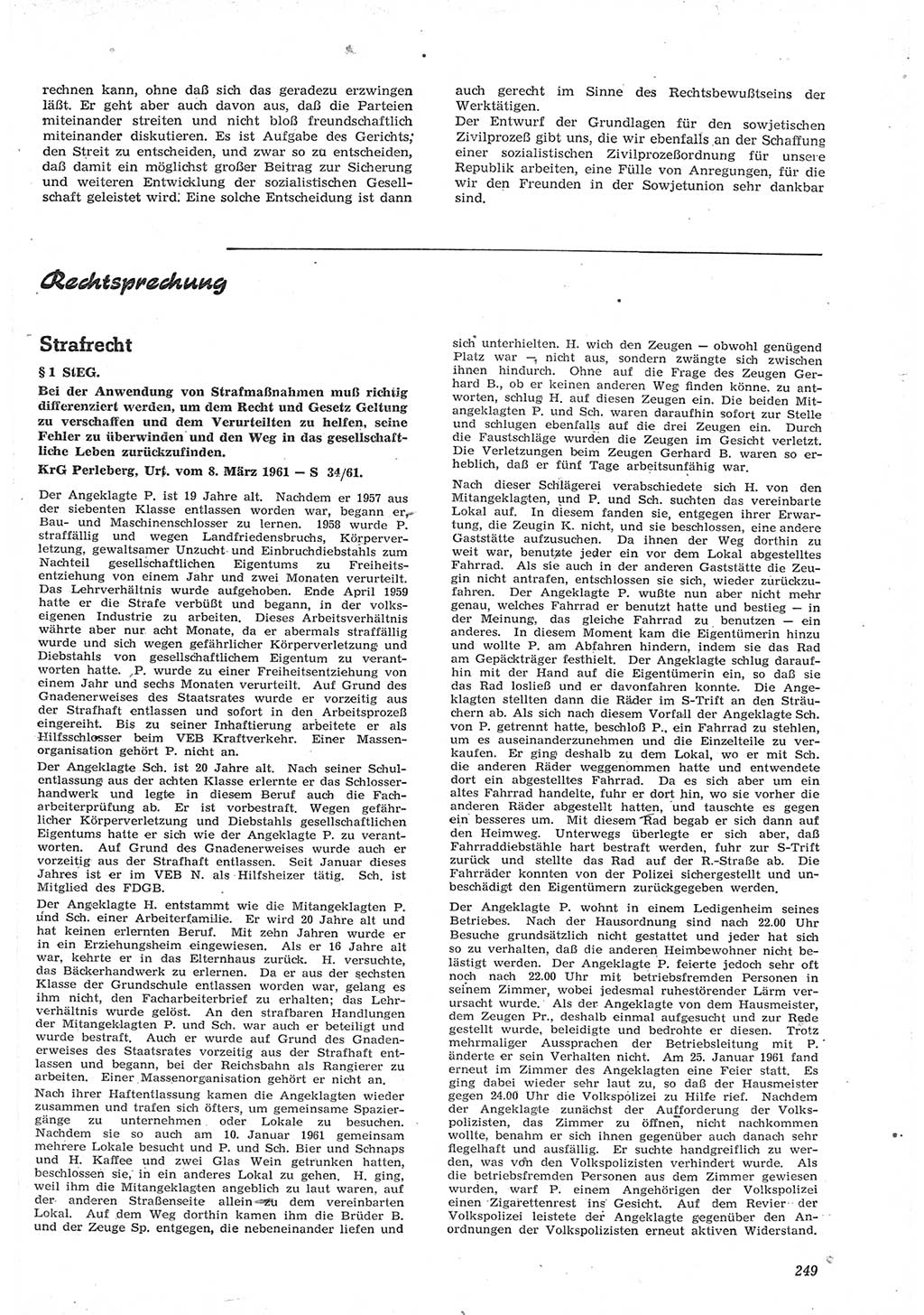 Neue Justiz (NJ), Zeitschrift für Recht und Rechtswissenschaft [Deutsche Demokratische Republik (DDR)], 15. Jahrgang 1961, Seite 249 (NJ DDR 1961, S. 249)