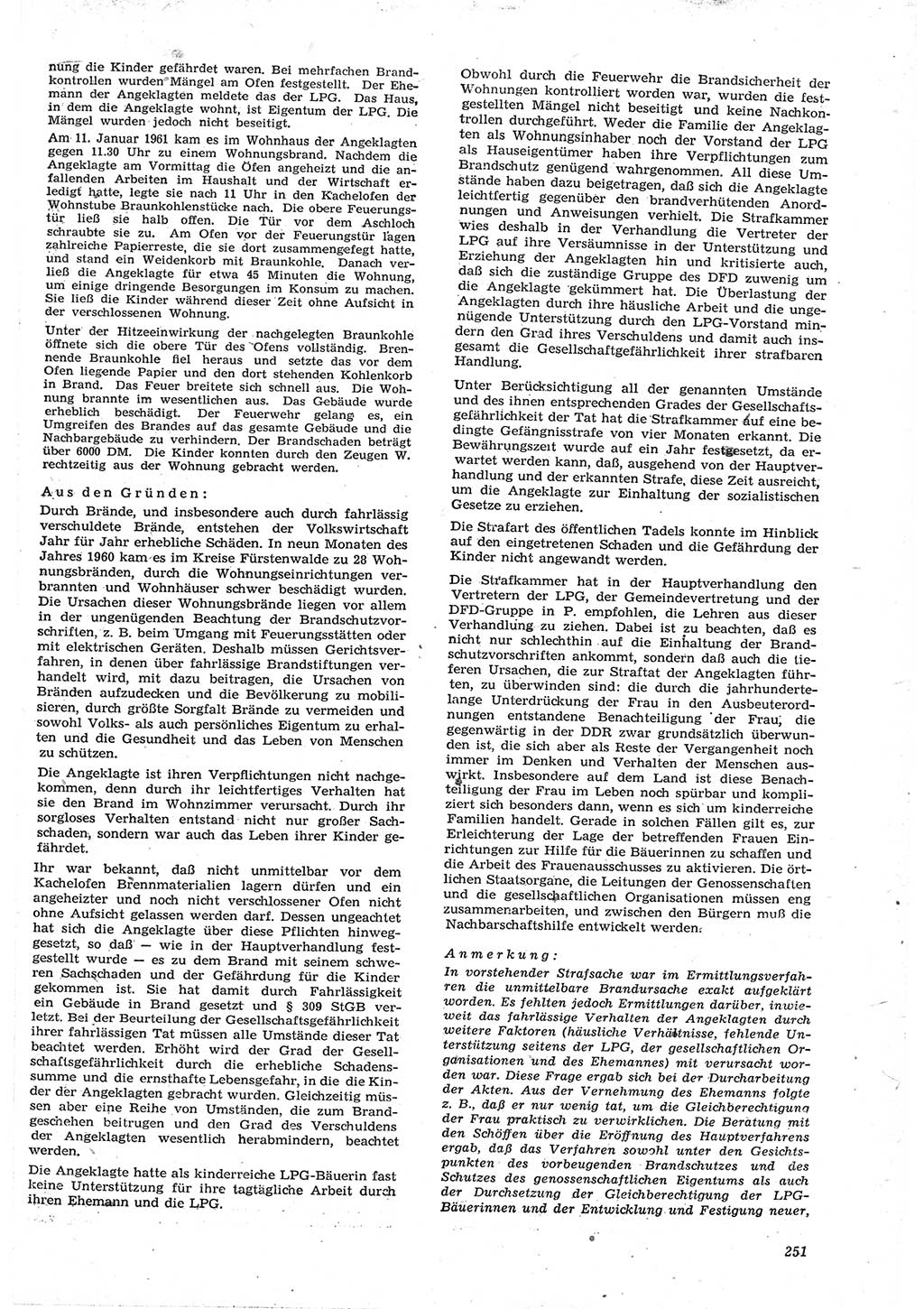 Neue Justiz (NJ), Zeitschrift für Recht und Rechtswissenschaft [Deutsche Demokratische Republik (DDR)], 15. Jahrgang 1961, Seite 251 (NJ DDR 1961, S. 251)