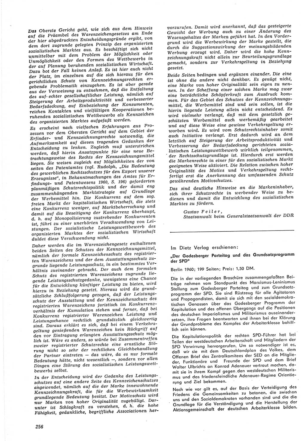 Neue Justiz (NJ), Zeitschrift für Recht und Rechtswissenschaft [Deutsche Demokratische Republik (DDR)], 15. Jahrgang 1961, Seite 256 (NJ DDR 1961, S. 256)