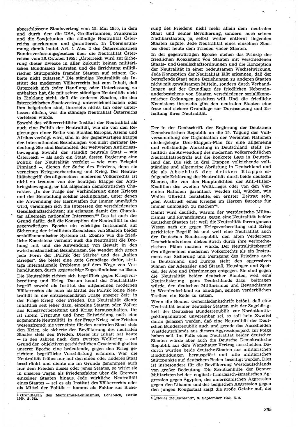 Neue Justiz (NJ), Zeitschrift für Recht und Rechtswissenschaft [Deutsche Demokratische Republik (DDR)], 15. Jahrgang 1961, Seite 265 (NJ DDR 1961, S. 265)