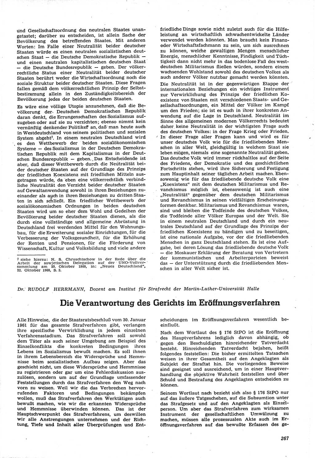 Neue Justiz (NJ), Zeitschrift für Recht und Rechtswissenschaft [Deutsche Demokratische Republik (DDR)], 15. Jahrgang 1961, Seite 267 (NJ DDR 1961, S. 267)