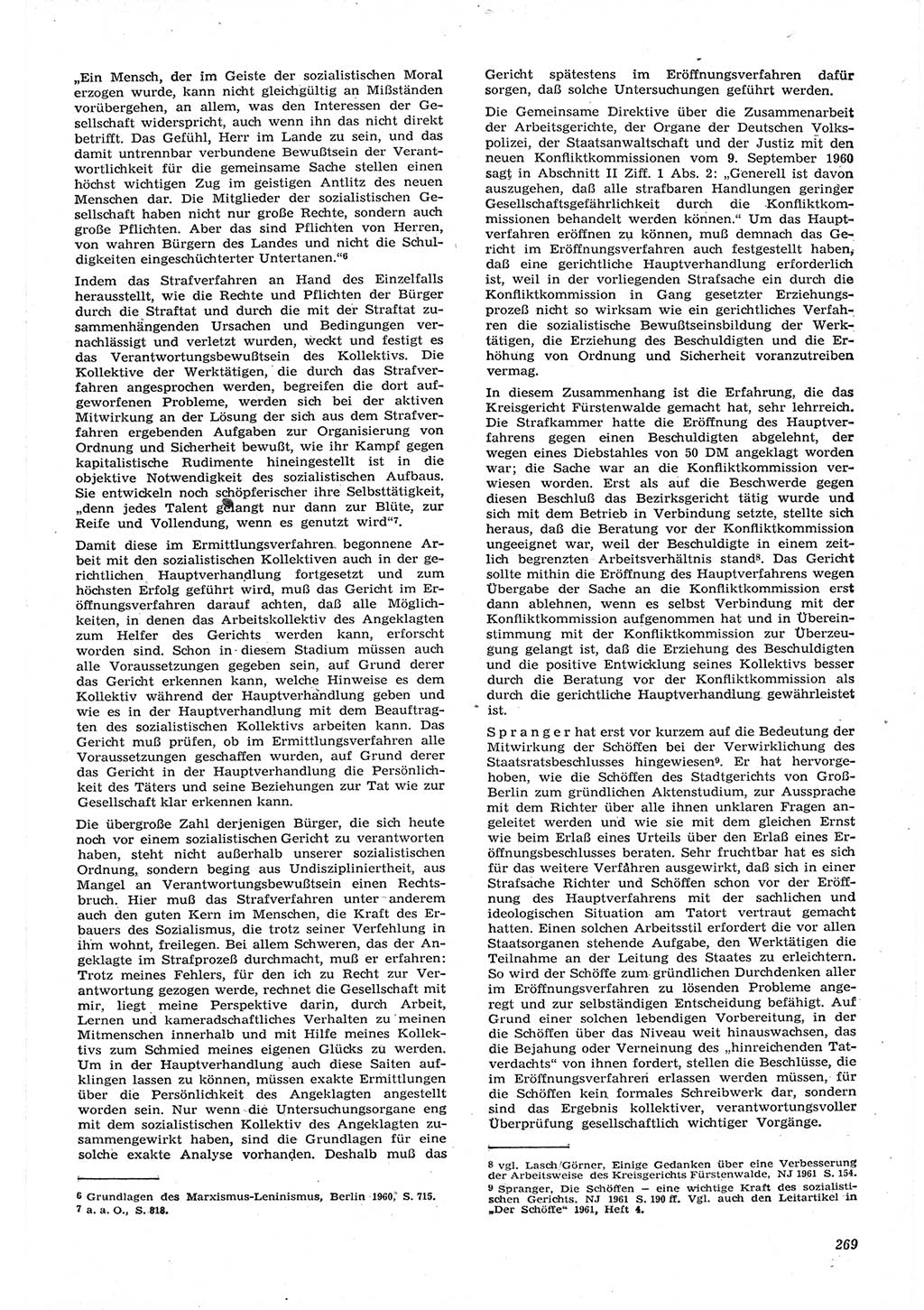 Neue Justiz (NJ), Zeitschrift für Recht und Rechtswissenschaft [Deutsche Demokratische Republik (DDR)], 15. Jahrgang 1961, Seite 269 (NJ DDR 1961, S. 269)