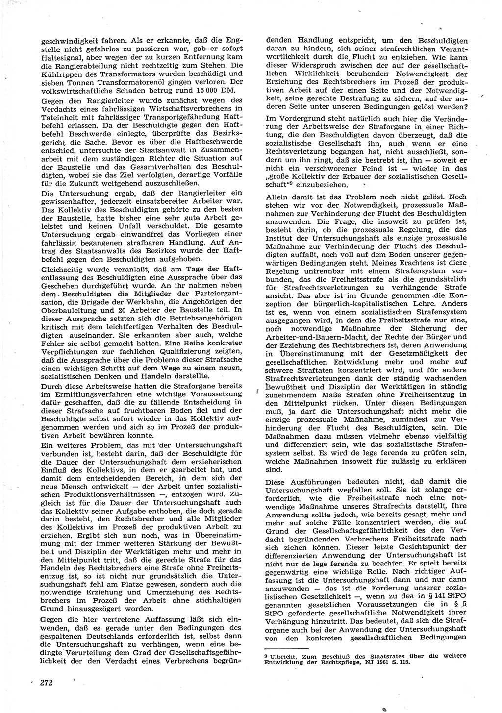 Neue Justiz (NJ), Zeitschrift für Recht und Rechtswissenschaft [Deutsche Demokratische Republik (DDR)], 15. Jahrgang 1961, Seite 272 (NJ DDR 1961, S. 272)