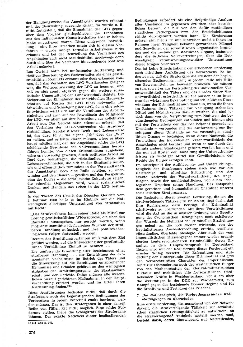 Neue Justiz (NJ), Zeitschrift für Recht und Rechtswissenschaft [Deutsche Demokratische Republik (DDR)], 15. Jahrgang 1961, Seite 274 (NJ DDR 1961, S. 274)