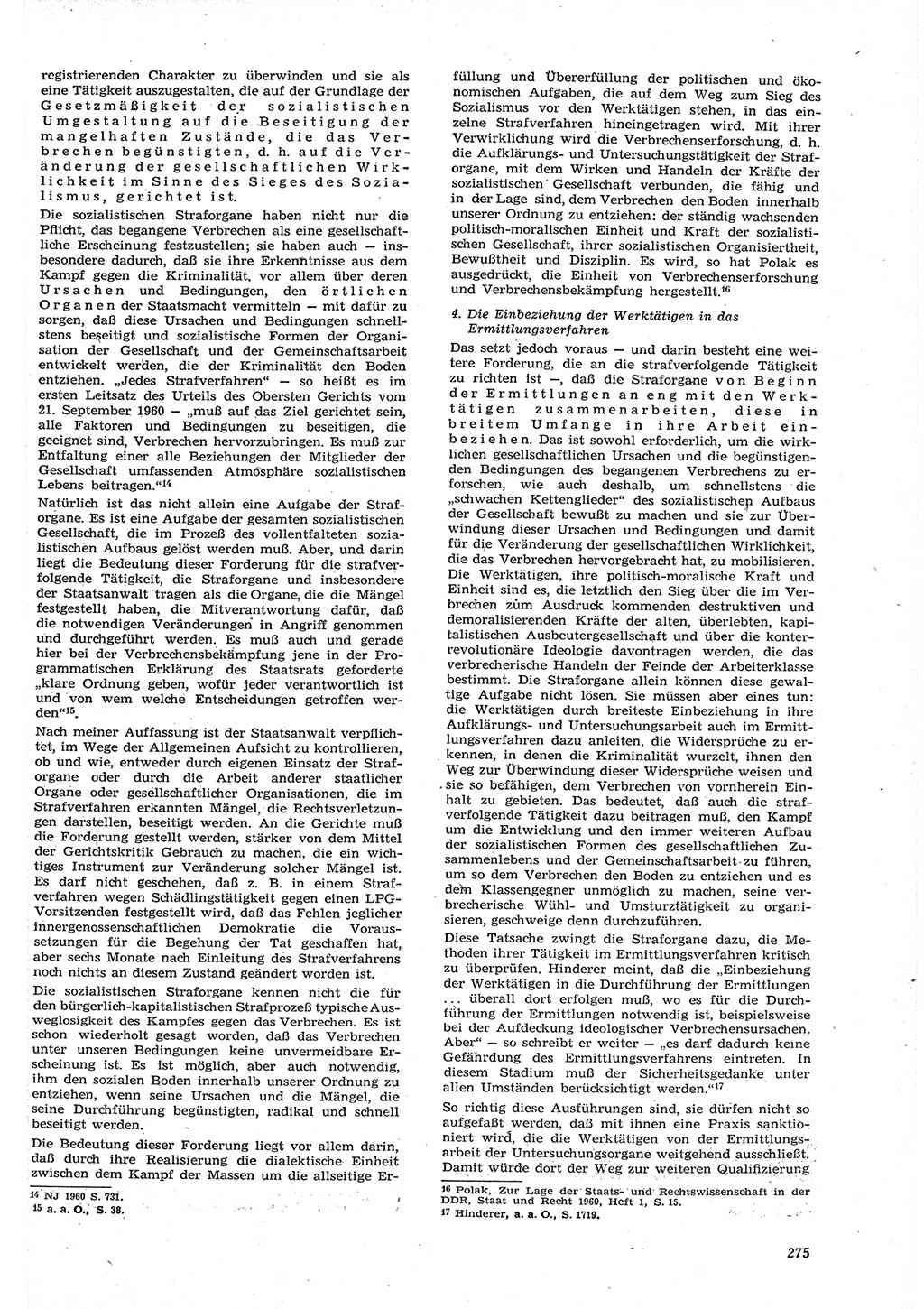 Neue Justiz (NJ), Zeitschrift für Recht und Rechtswissenschaft [Deutsche Demokratische Republik (DDR)], 15. Jahrgang 1961, Seite 275 (NJ DDR 1961, S. 275)