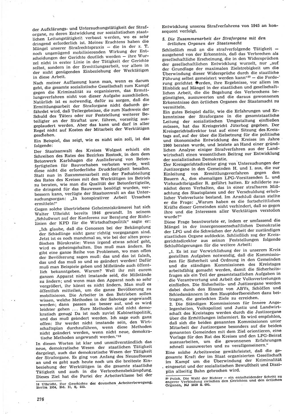 Neue Justiz (NJ), Zeitschrift für Recht und Rechtswissenschaft [Deutsche Demokratische Republik (DDR)], 15. Jahrgang 1961, Seite 276 (NJ DDR 1961, S. 276)