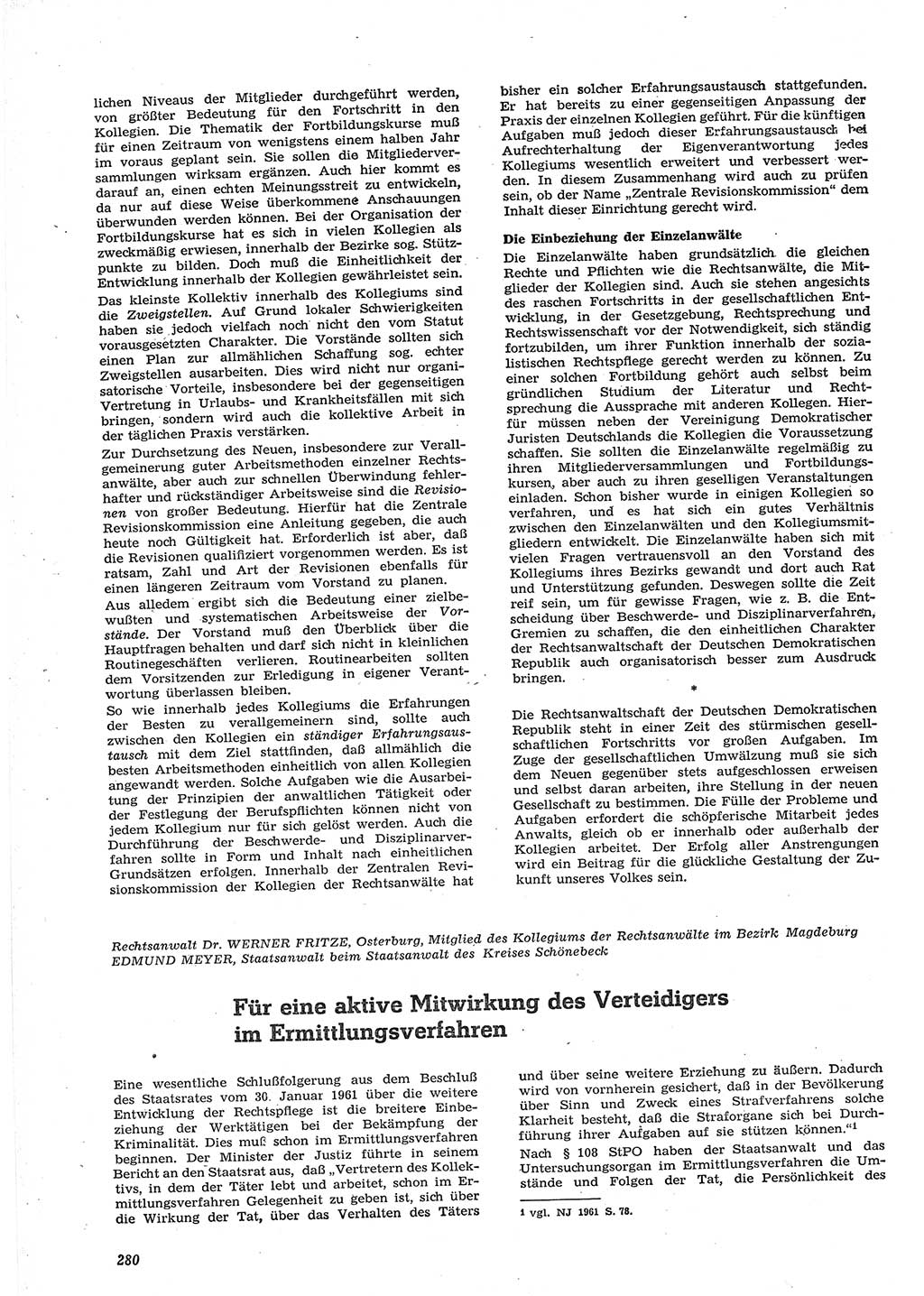 Neue Justiz (NJ), Zeitschrift für Recht und Rechtswissenschaft [Deutsche Demokratische Republik (DDR)], 15. Jahrgang 1961, Seite 280 (NJ DDR 1961, S. 280)