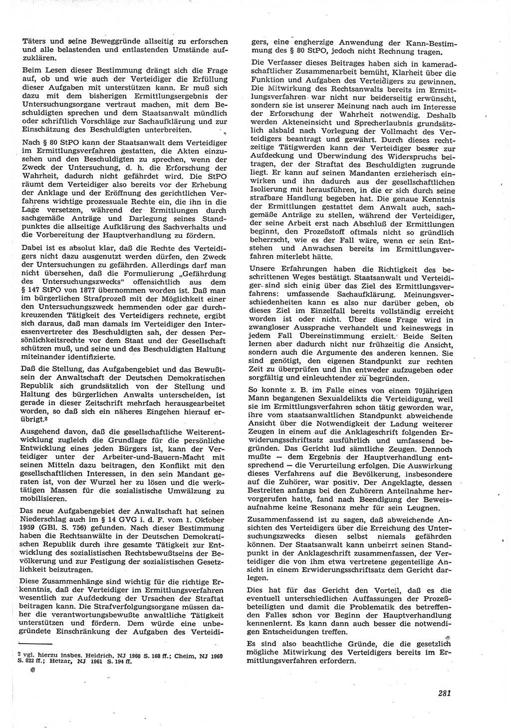 Neue Justiz (NJ), Zeitschrift für Recht und Rechtswissenschaft [Deutsche Demokratische Republik (DDR)], 15. Jahrgang 1961, Seite 281 (NJ DDR 1961, S. 281)