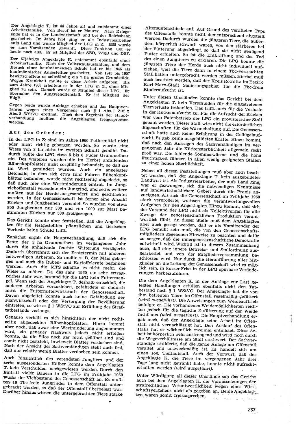 Neue Justiz (NJ), Zeitschrift für Recht und Rechtswissenschaft [Deutsche Demokratische Republik (DDR)], 15. Jahrgang 1961, Seite 287 (NJ DDR 1961, S. 287)