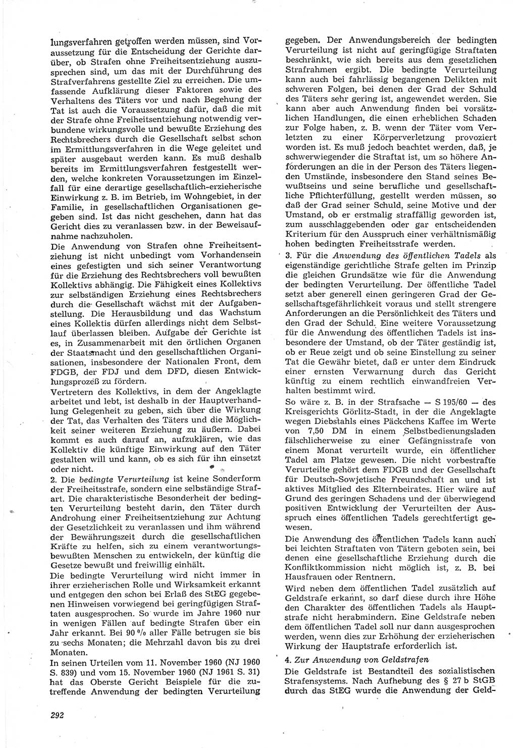 Neue Justiz (NJ), Zeitschrift für Recht und Rechtswissenschaft [Deutsche Demokratische Republik (DDR)], 15. Jahrgang 1961, Seite 292 (NJ DDR 1961, S. 292)