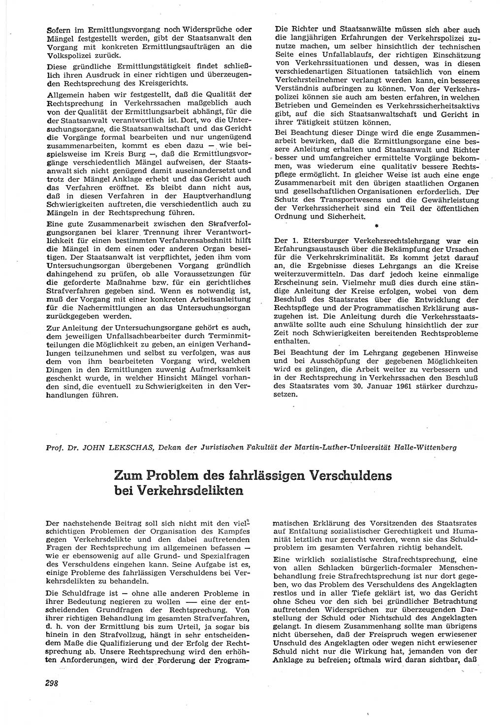 Neue Justiz (NJ), Zeitschrift für Recht und Rechtswissenschaft [Deutsche Demokratische Republik (DDR)], 15. Jahrgang 1961, Seite 298 (NJ DDR 1961, S. 298)