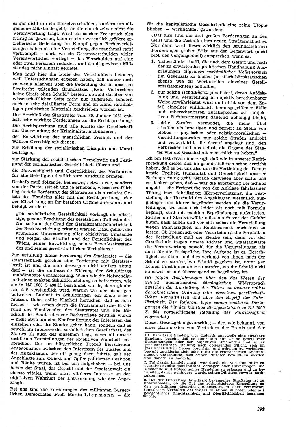Neue Justiz (NJ), Zeitschrift für Recht und Rechtswissenschaft [Deutsche Demokratische Republik (DDR)], 15. Jahrgang 1961, Seite 299 (NJ DDR 1961, S. 299)