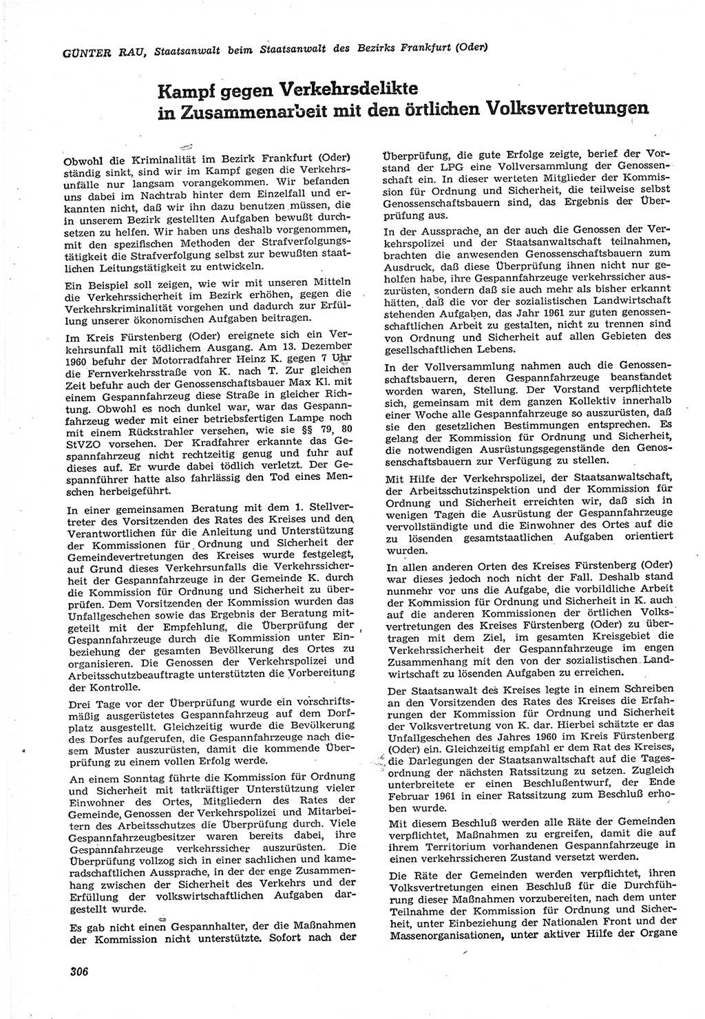 Neue Justiz (NJ), Zeitschrift für Recht und Rechtswissenschaft [Deutsche Demokratische Republik (DDR)], 15. Jahrgang 1961, Seite 306 (NJ DDR 1961, S. 306)