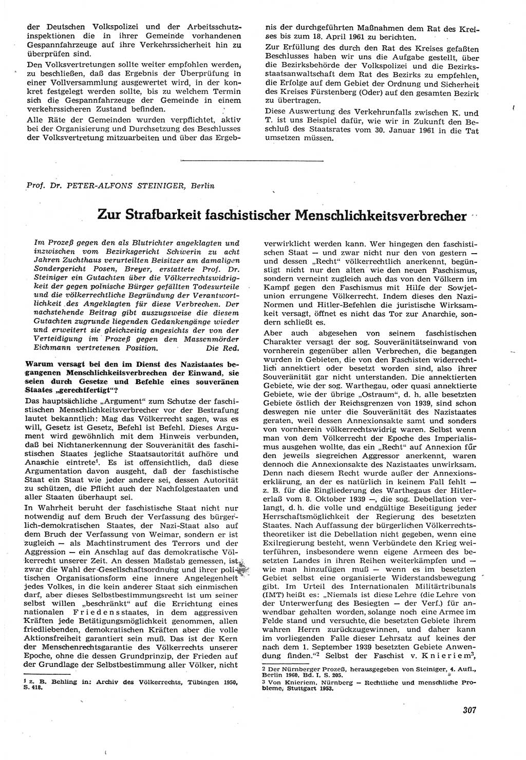 Neue Justiz (NJ), Zeitschrift für Recht und Rechtswissenschaft [Deutsche Demokratische Republik (DDR)], 15. Jahrgang 1961, Seite 307 (NJ DDR 1961, S. 307)