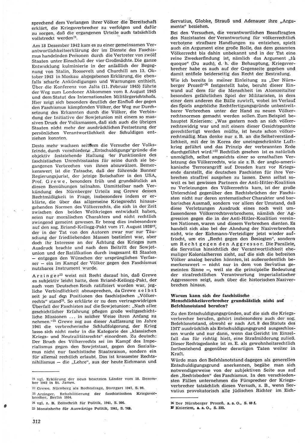 Neue Justiz (NJ), Zeitschrift für Recht und Rechtswissenschaft [Deutsche Demokratische Republik (DDR)], 15. Jahrgang 1961, Seite 312 (NJ DDR 1961, S. 312)