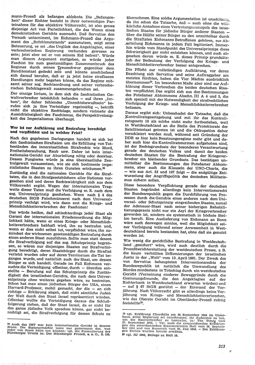 Neue Justiz (NJ), Zeitschrift für Recht und Rechtswissenschaft [Deutsche Demokratische Republik (DDR)], 15. Jahrgang 1961, Seite 313 (NJ DDR 1961, S. 313)