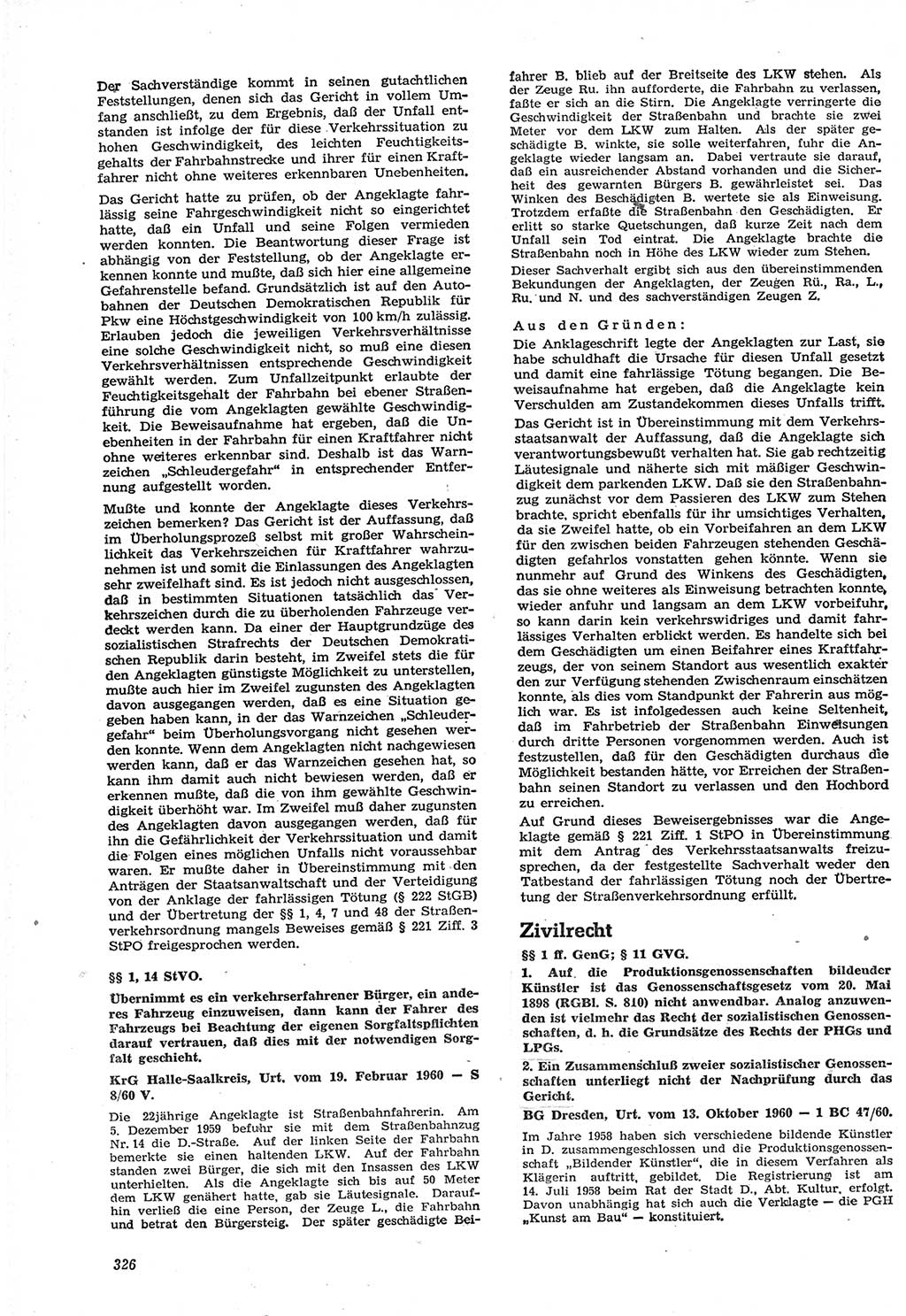Neue Justiz (NJ), Zeitschrift für Recht und Rechtswissenschaft [Deutsche Demokratische Republik (DDR)], 15. Jahrgang 1961, Seite 326 (NJ DDR 1961, S. 326)