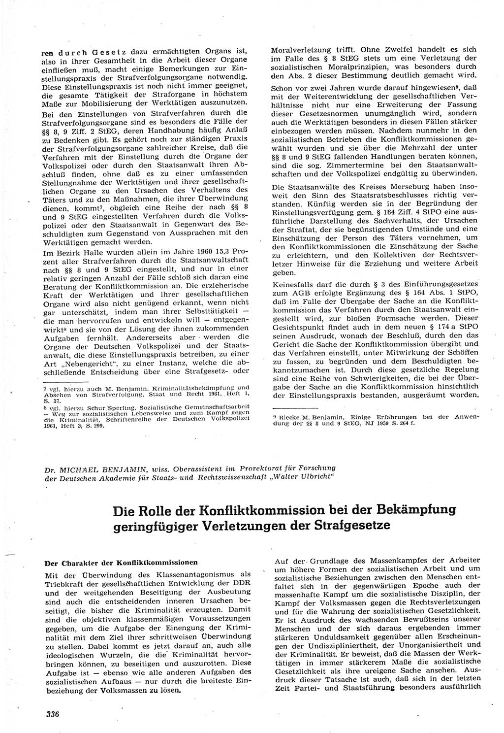 Neue Justiz (NJ), Zeitschrift für Recht und Rechtswissenschaft [Deutsche Demokratische Republik (DDR)], 15. Jahrgang 1961, Seite 336 (NJ DDR 1961, S. 336)