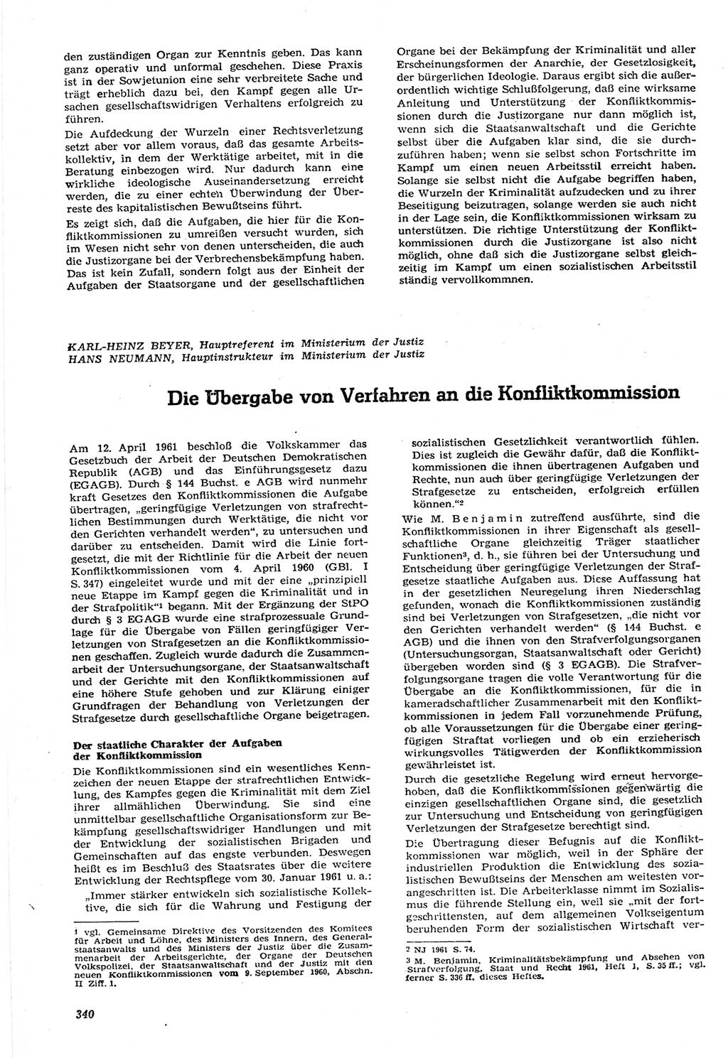 Neue Justiz (NJ), Zeitschrift für Recht und Rechtswissenschaft [Deutsche Demokratische Republik (DDR)], 15. Jahrgang 1961, Seite 340 (NJ DDR 1961, S. 340)