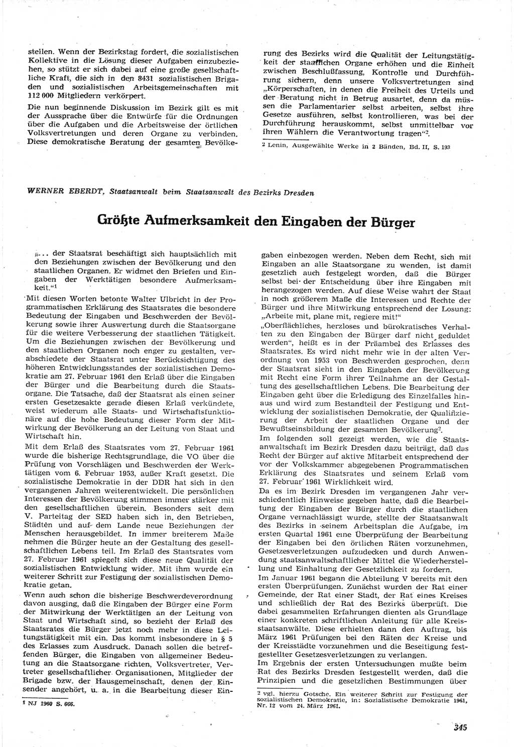 Neue Justiz (NJ), Zeitschrift für Recht und Rechtswissenschaft [Deutsche Demokratische Republik (DDR)], 15. Jahrgang 1961, Seite 345 (NJ DDR 1961, S. 345)