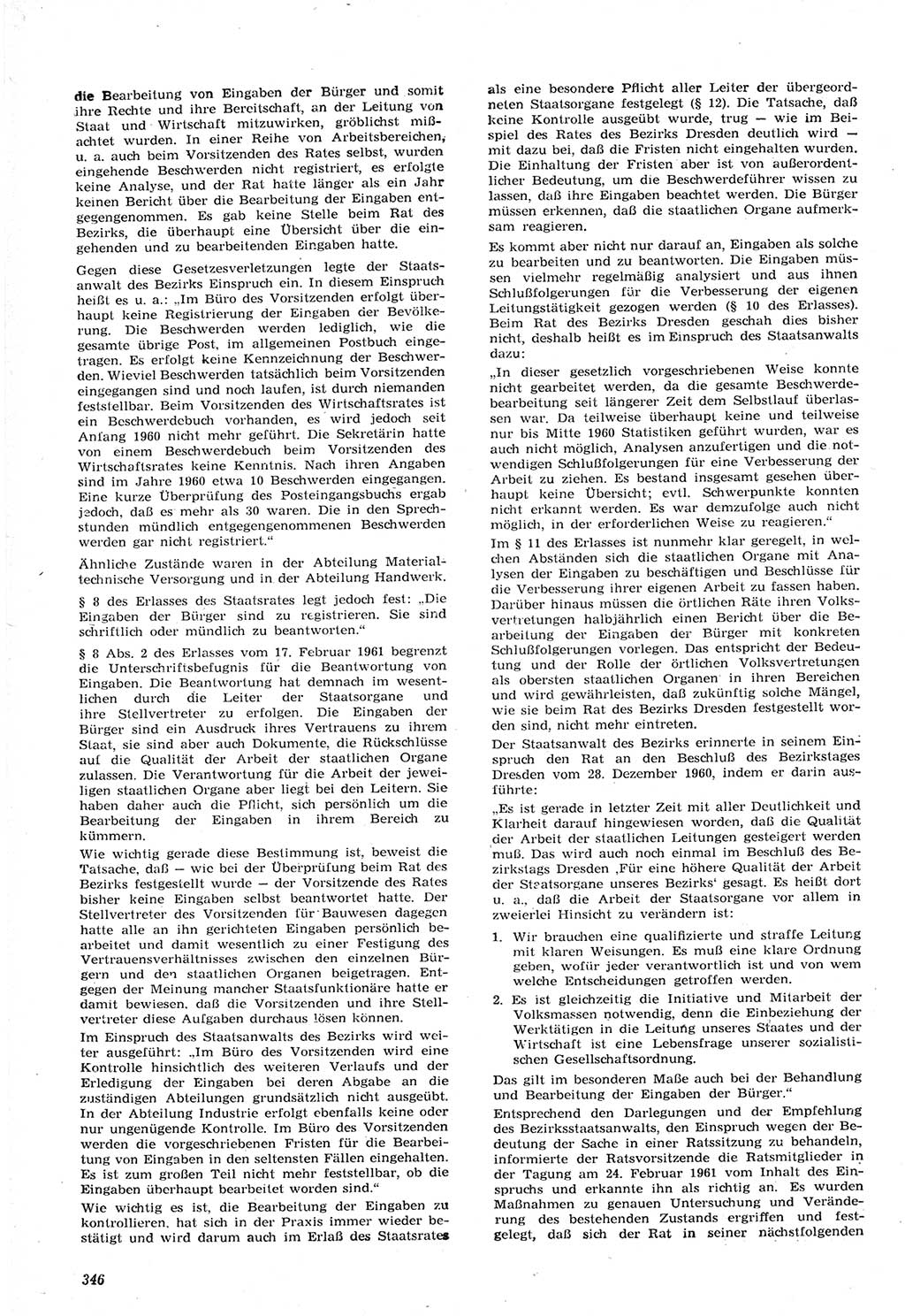 Neue Justiz (NJ), Zeitschrift für Recht und Rechtswissenschaft [Deutsche Demokratische Republik (DDR)], 15. Jahrgang 1961, Seite 346 (NJ DDR 1961, S. 346)