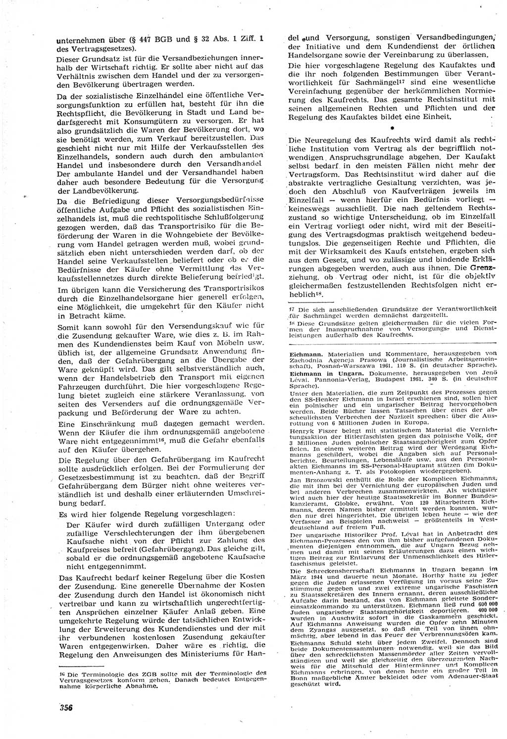 Neue Justiz (NJ), Zeitschrift für Recht und Rechtswissenschaft [Deutsche Demokratische Republik (DDR)], 15. Jahrgang 1961, Seite 356 (NJ DDR 1961, S. 356)