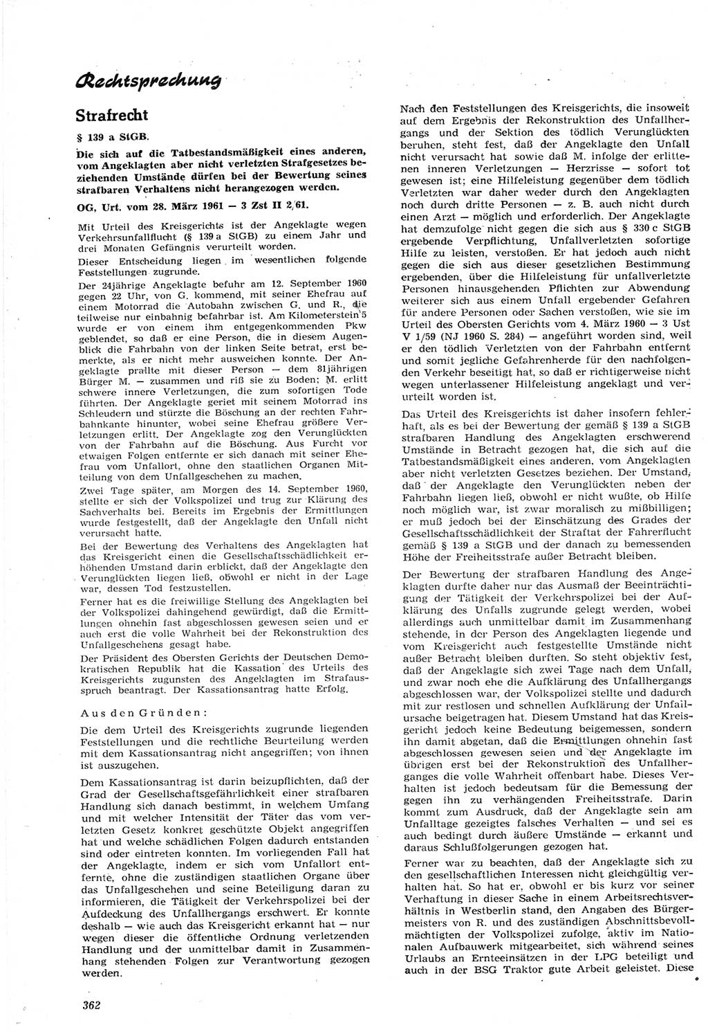 Neue Justiz (NJ), Zeitschrift für Recht und Rechtswissenschaft [Deutsche Demokratische Republik (DDR)], 15. Jahrgang 1961, Seite 362 (NJ DDR 1961, S. 362)