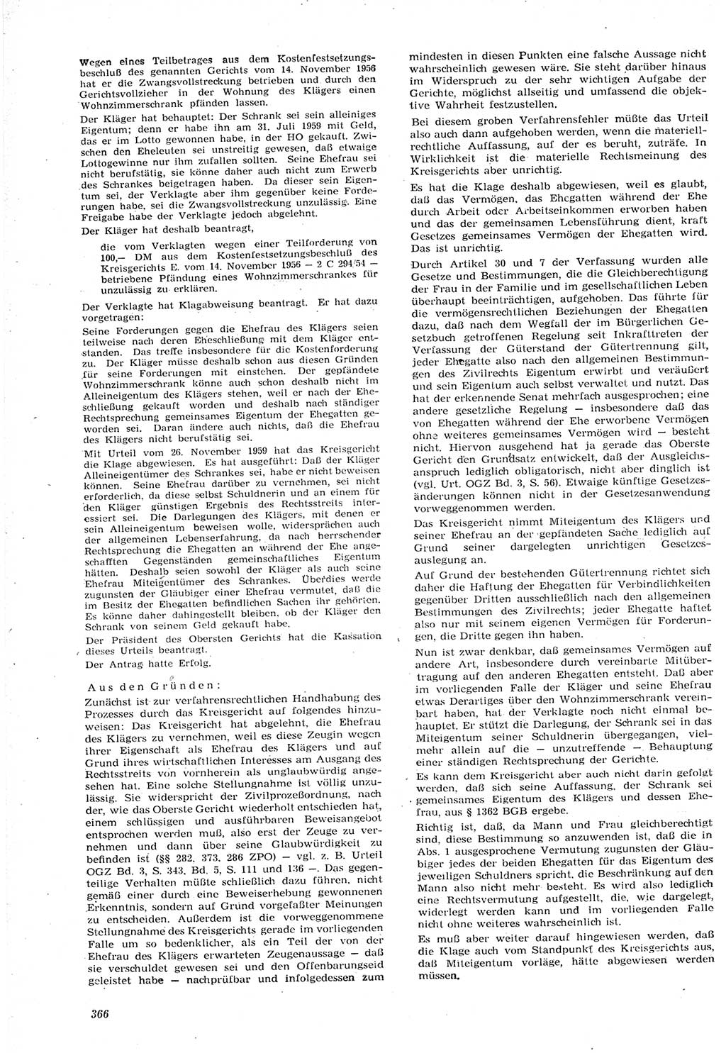 Neue Justiz (NJ), Zeitschrift für Recht und Rechtswissenschaft [Deutsche Demokratische Republik (DDR)], 15. Jahrgang 1961, Seite 366 (NJ DDR 1961, S. 366)