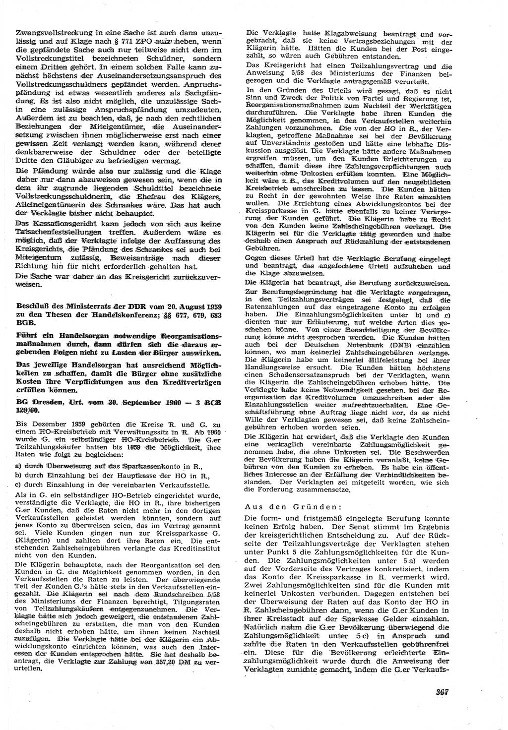 Neue Justiz (NJ), Zeitschrift für Recht und Rechtswissenschaft [Deutsche Demokratische Republik (DDR)], 15. Jahrgang 1961, Seite 367 (NJ DDR 1961, S. 367)
