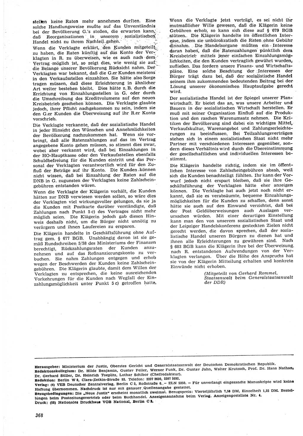 Neue Justiz (NJ), Zeitschrift für Recht und Rechtswissenschaft [Deutsche Demokratische Republik (DDR)], 15. Jahrgang 1961, Seite 368 (NJ DDR 1961, S. 368)