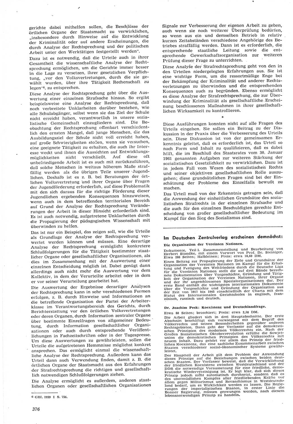 Neue Justiz (NJ), Zeitschrift für Recht und Rechtswissenschaft [Deutsche Demokratische Republik (DDR)], 15. Jahrgang 1961, Seite 376 (NJ DDR 1961, S. 376)