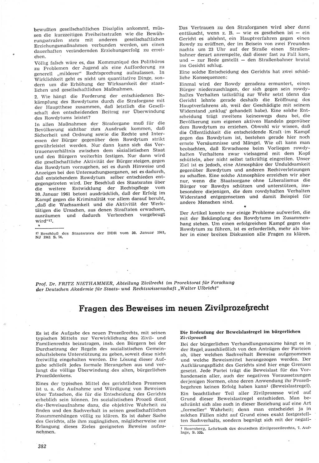 Neue Justiz (NJ), Zeitschrift für Recht und Rechtswissenschaft [Deutsche Demokratische Republik (DDR)], 15. Jahrgang 1961, Seite 382 (NJ DDR 1961, S. 382)