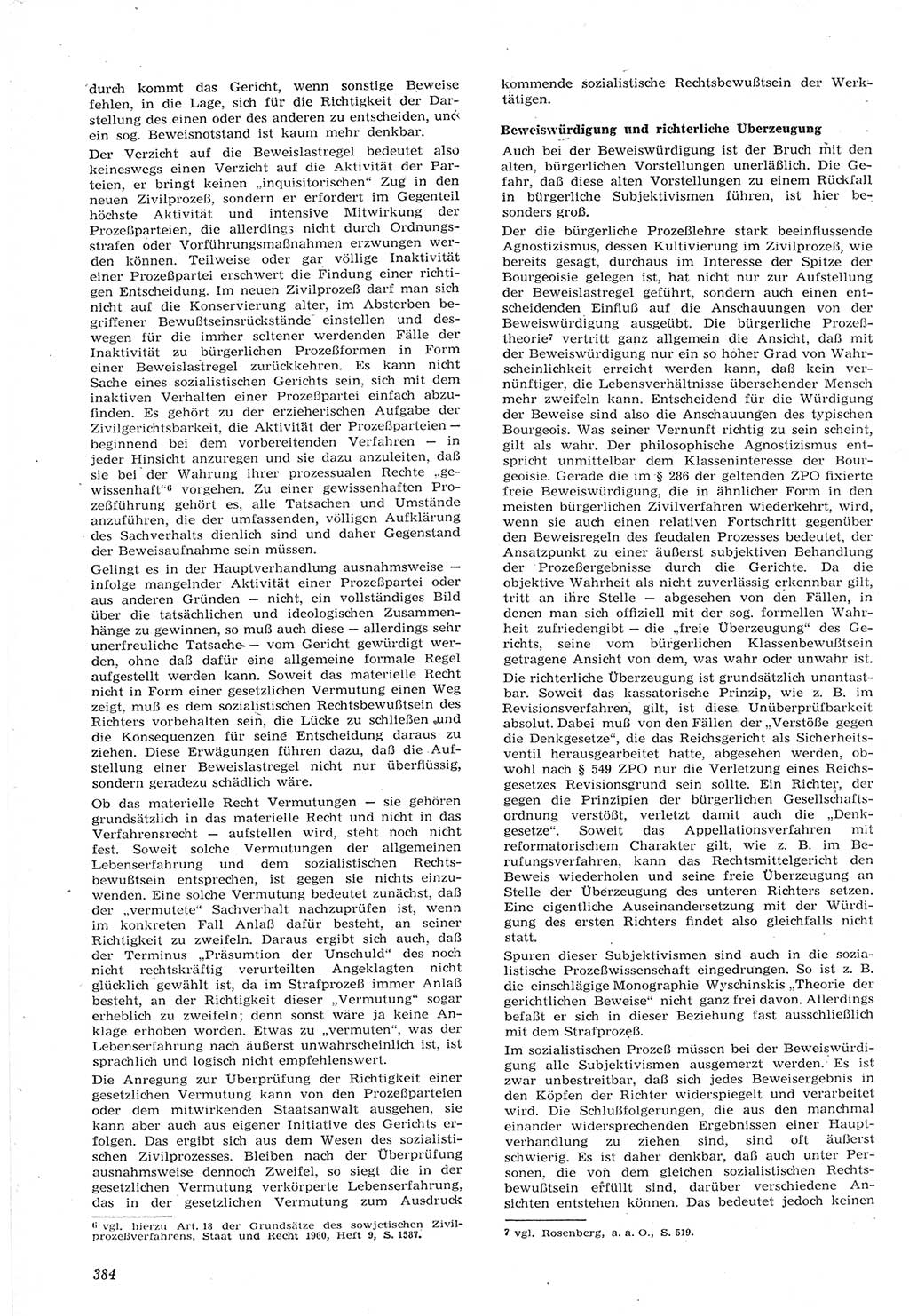 Neue Justiz (NJ), Zeitschrift für Recht und Rechtswissenschaft [Deutsche Demokratische Republik (DDR)], 15. Jahrgang 1961, Seite 384 (NJ DDR 1961, S. 384)