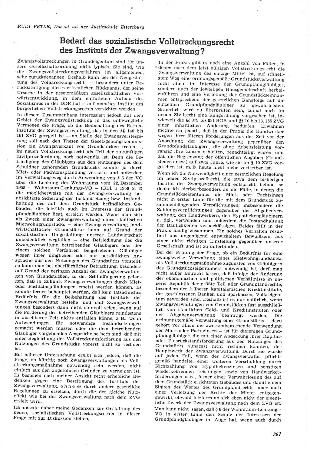 Neue Justiz (NJ), Zeitschrift für Recht und Rechtswissenschaft [Deutsche Demokratische Republik (DDR)], 15. Jahrgang 1961, Seite 387 (NJ DDR 1961, S. 387)