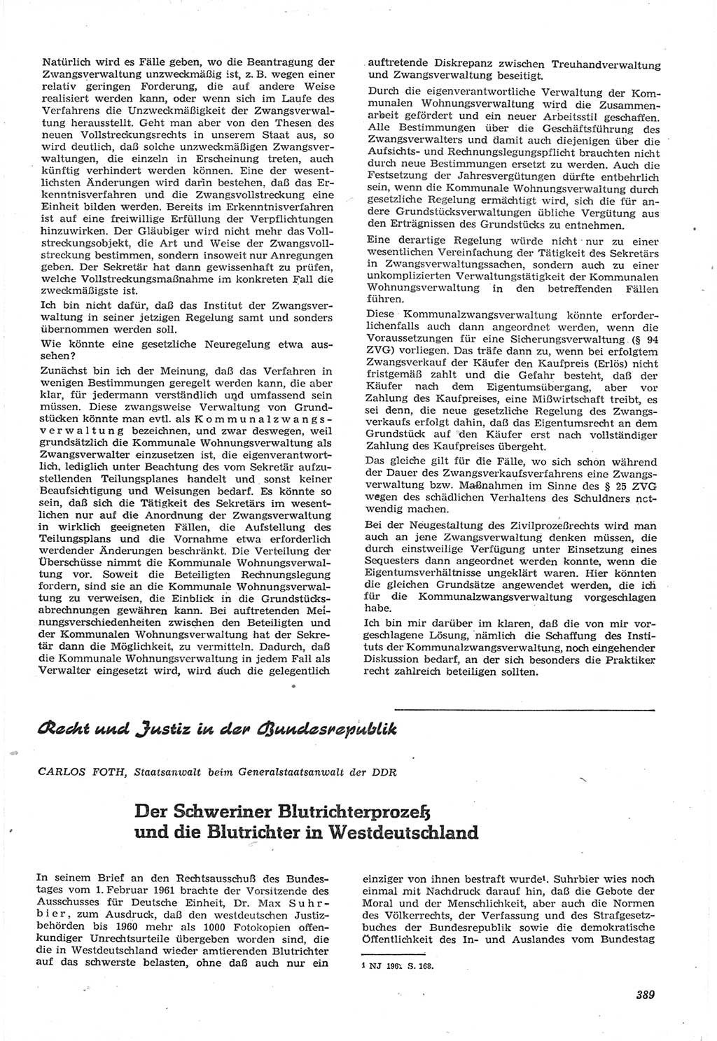 Neue Justiz (NJ), Zeitschrift für Recht und Rechtswissenschaft [Deutsche Demokratische Republik (DDR)], 15. Jahrgang 1961, Seite 389 (NJ DDR 1961, S. 389)