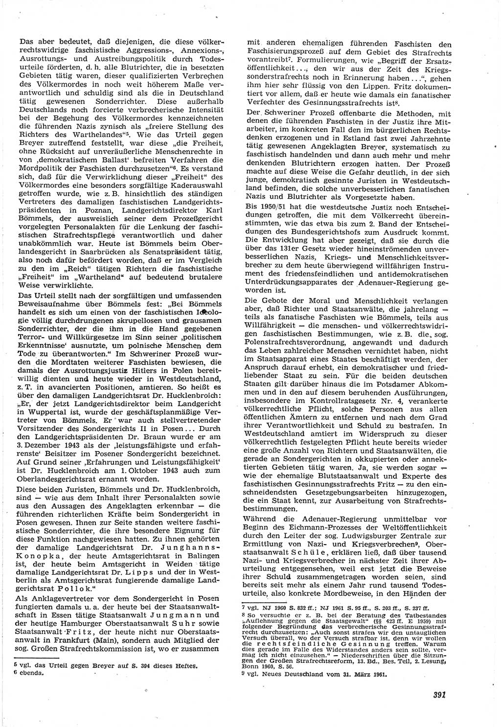 Neue Justiz (NJ), Zeitschrift für Recht und Rechtswissenschaft [Deutsche Demokratische Republik (DDR)], 15. Jahrgang 1961, Seite 391 (NJ DDR 1961, S. 391)