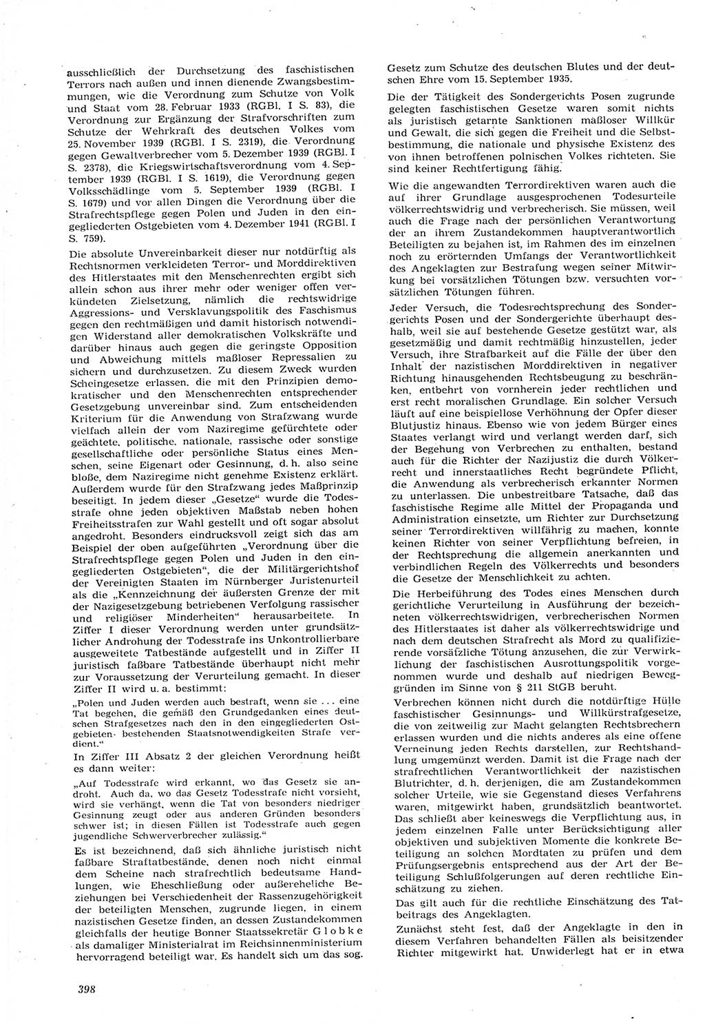Neue Justiz (NJ), Zeitschrift für Recht und Rechtswissenschaft [Deutsche Demokratische Republik (DDR)], 15. Jahrgang 1961, Seite 398 (NJ DDR 1961, S. 398)