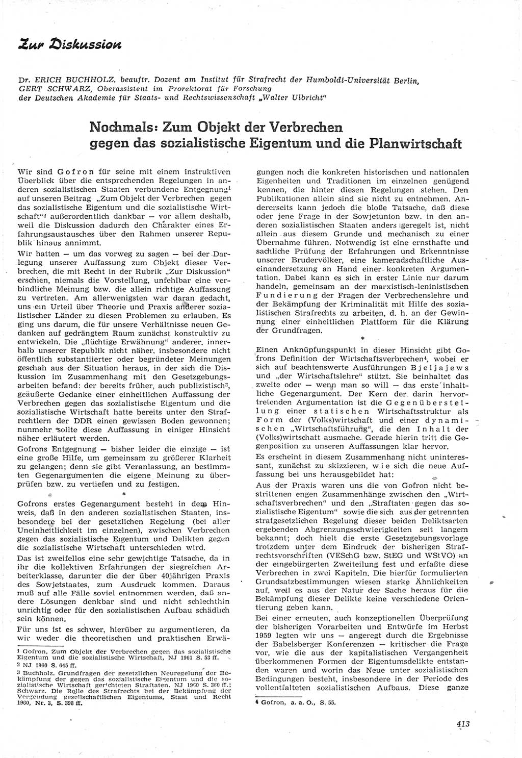 Neue Justiz (NJ), Zeitschrift für Recht und Rechtswissenschaft [Deutsche Demokratische Republik (DDR)], 15. Jahrgang 1961, Seite 413 (NJ DDR 1961, S. 413)