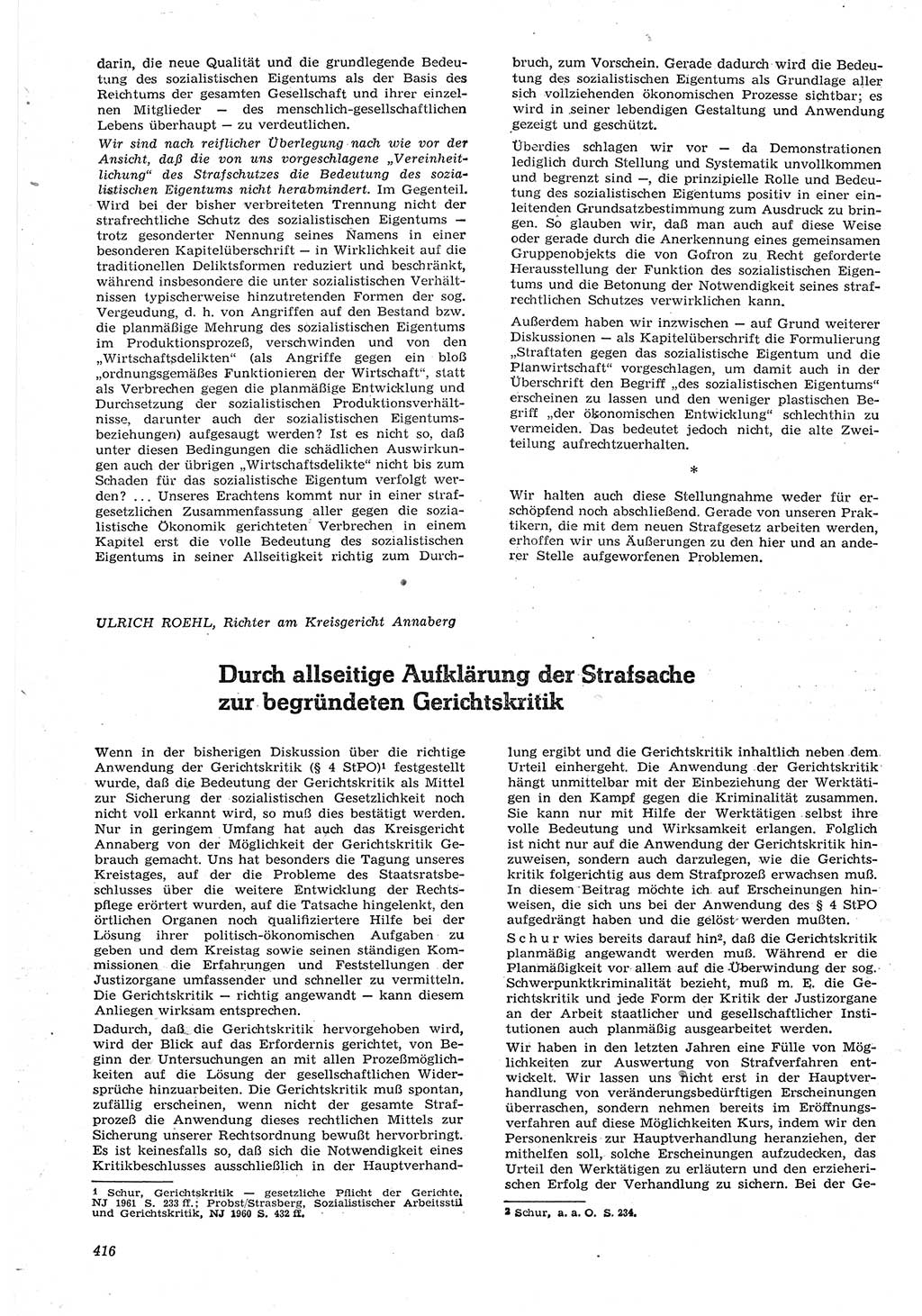 Neue Justiz (NJ), Zeitschrift für Recht und Rechtswissenschaft [Deutsche Demokratische Republik (DDR)], 15. Jahrgang 1961, Seite 416 (NJ DDR 1961, S. 416)