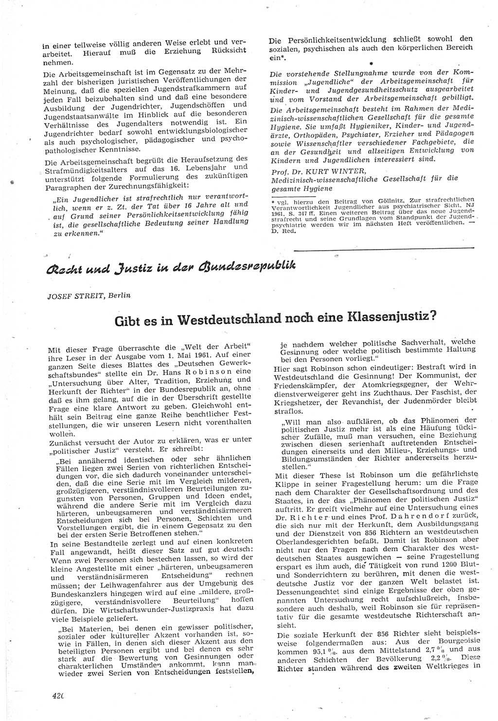 Neue Justiz (NJ), Zeitschrift für Recht und Rechtswissenschaft [Deutsche Demokratische Republik (DDR)], 15. Jahrgang 1961, Seite 420 (NJ DDR 1961, S. 420)