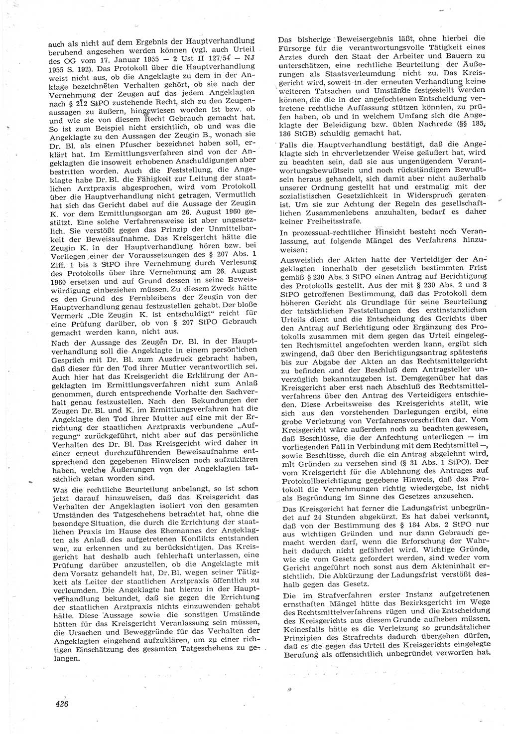 Neue Justiz (NJ), Zeitschrift für Recht und Rechtswissenschaft [Deutsche Demokratische Republik (DDR)], 15. Jahrgang 1961, Seite 426 (NJ DDR 1961, S. 426)