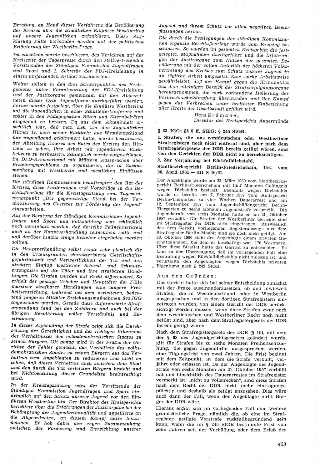 Neue Justiz (NJ), Zeitschrift für Recht und Rechtswissenschaft [Deutsche Demokratische Republik (DDR)], 15. Jahrgang 1961, Seite 429 (NJ DDR 1961, S. 429)